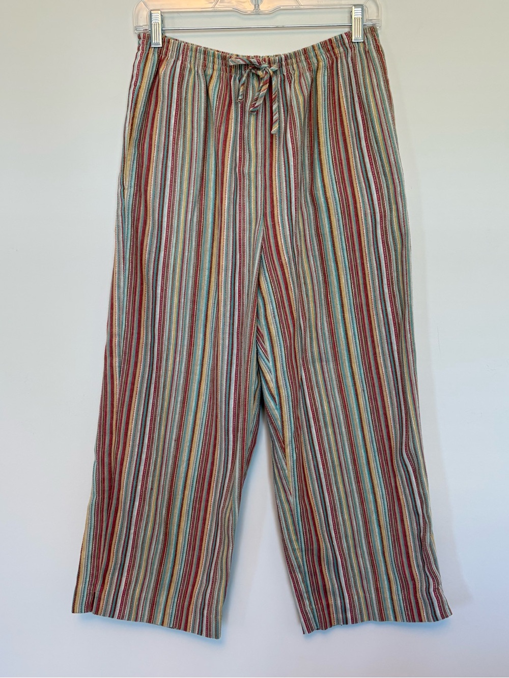 Alfred Dunner Striped Linen Blend Pull-On Pants Drawstring Waist Size 10
